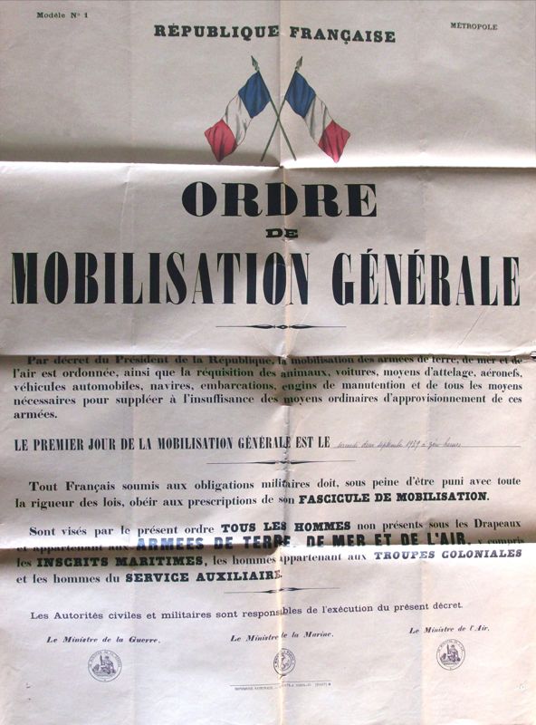 Affiche pour la mobilisation. Septembre 1939