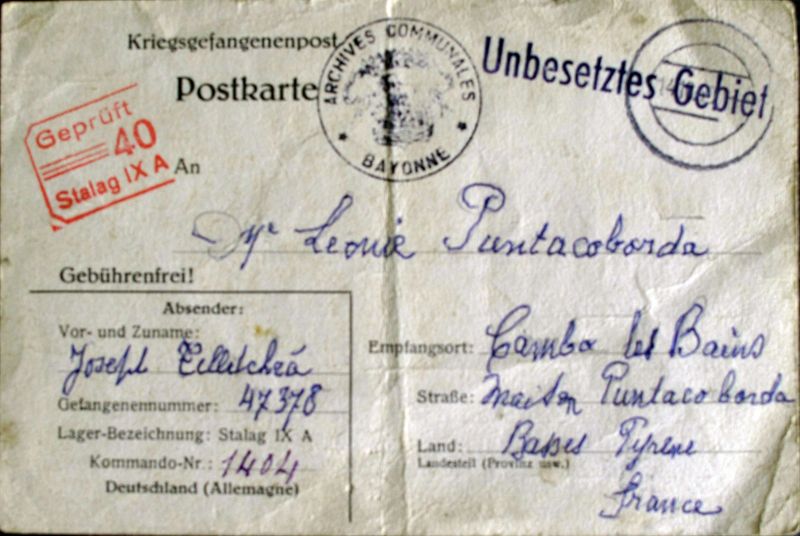 Carte postale de J. Telletchea. 6 septembre 1940