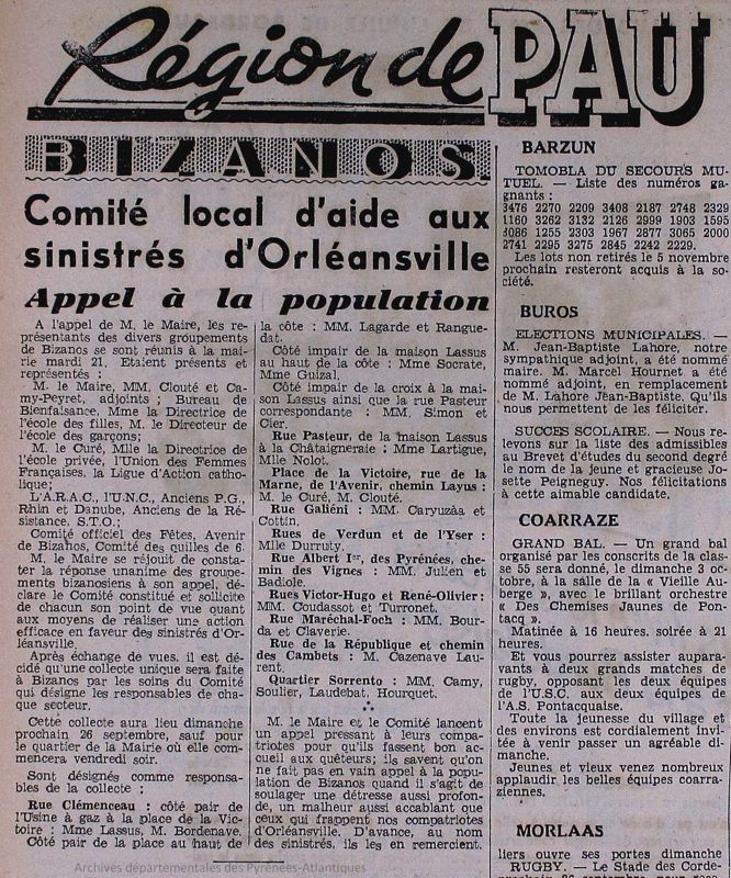 Encart de presse sur la collecte en faveur des victimes de séisme (Archives communautaires Pau Béarn Pyrénées 1Q_BIL15)